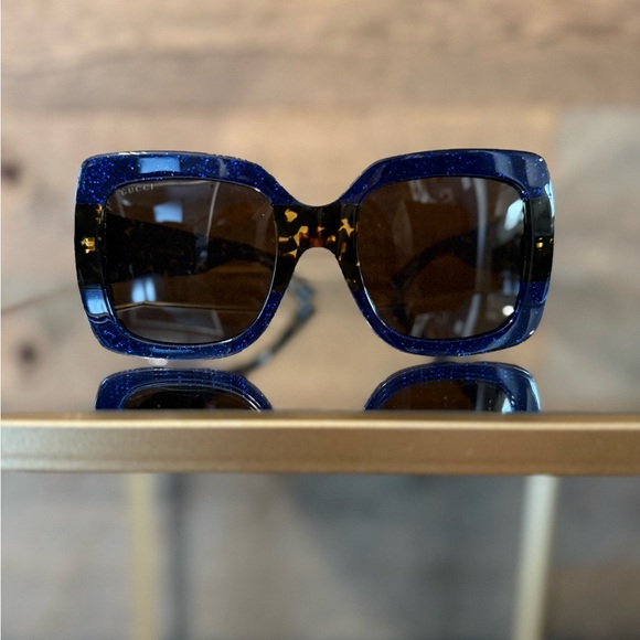 Gucci Accessories - Gucci Oversized Square GG0083S Sunglasses Blue Glitter & Tortoise